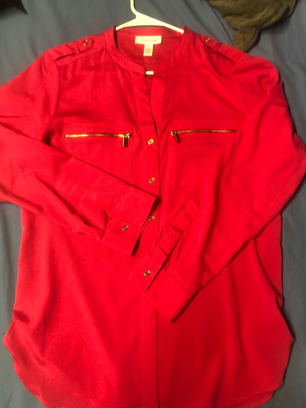 Fuchsia Calvin Klein modern essential utility zipper blouse